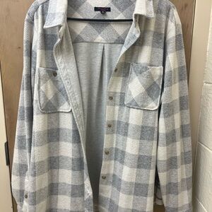 Gray and White Plaid Button-Up Shirt